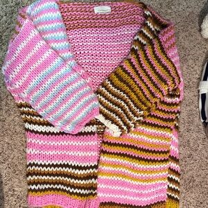 Anthropologie Pink and Brown Striped Cardigan